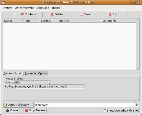 Free Youtube MP3 Converter Freeware screenshot on ubuntu
