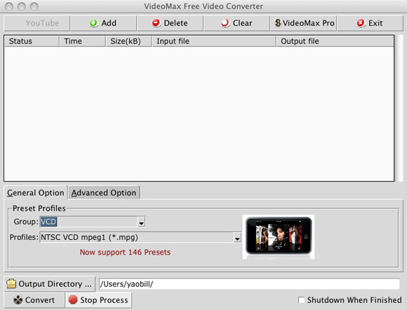 free video converter screenshot on mac os x 10.5