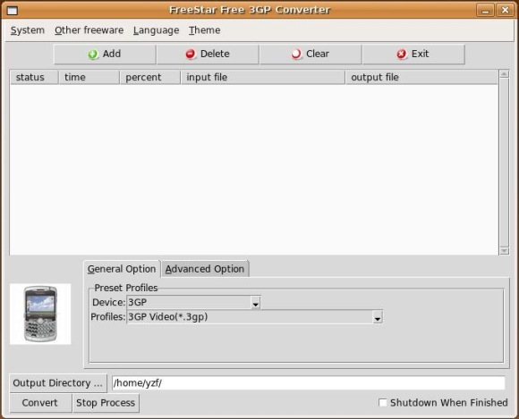 Free 3GP Converter Freeware screenshot on ubuntu